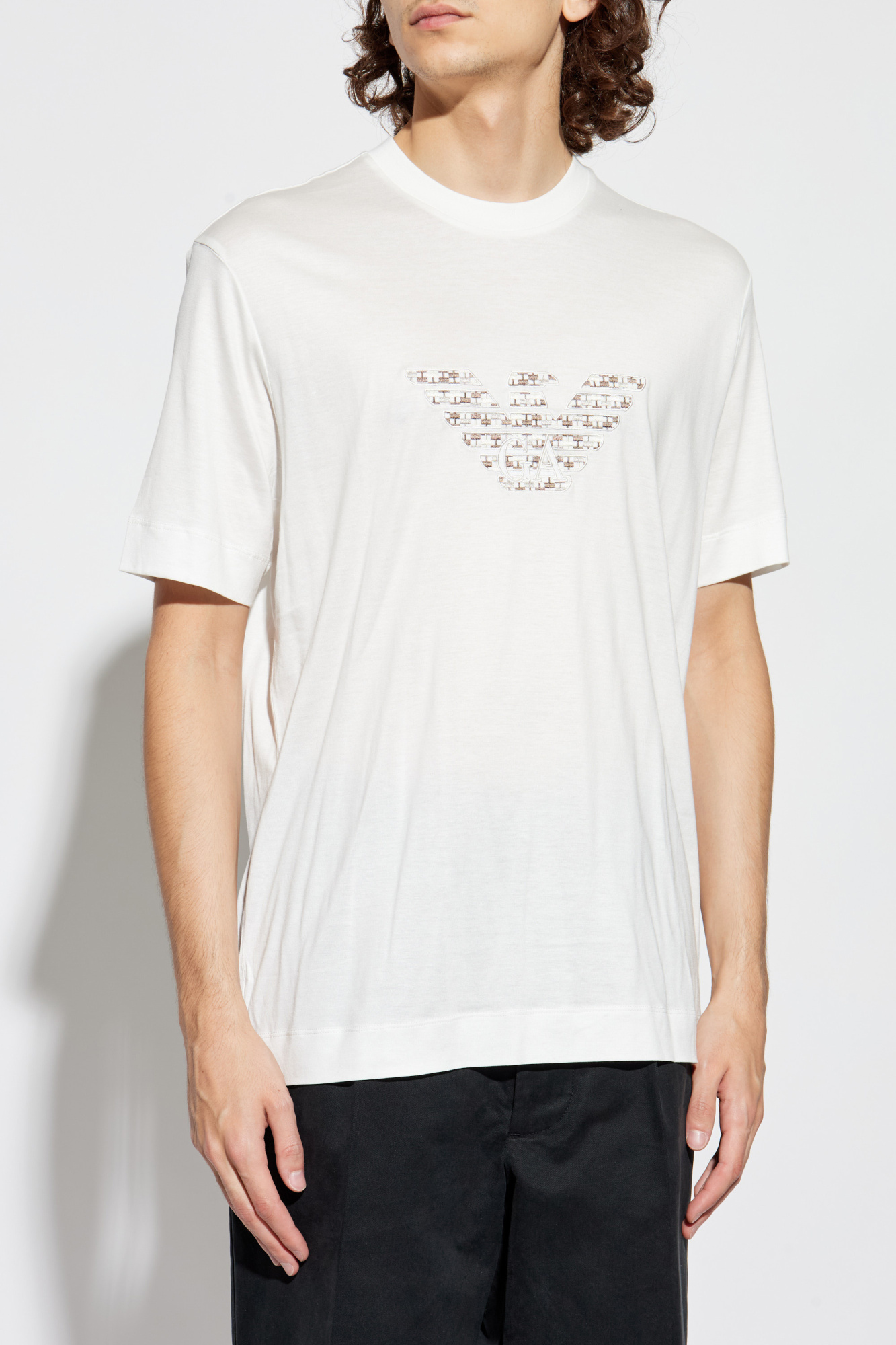 White T-shirt with embroidered logo Emporio Armani - Vitkac AS